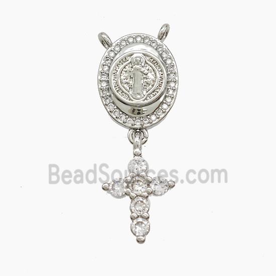 Copper Jesus Pendant Pave Zirconia Cross 2loops Platinum Plated