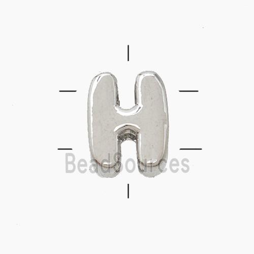 Copper Letter-H Beads 2holes Platinum Plated