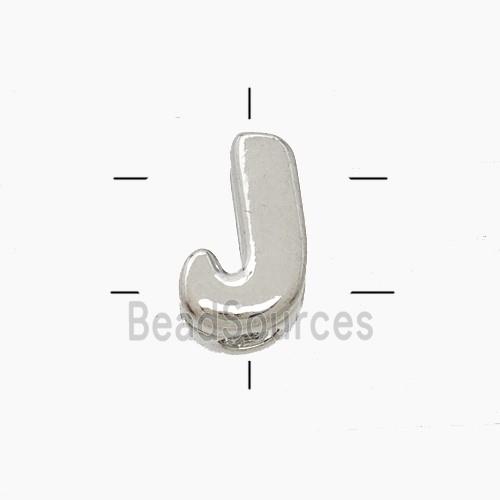 Copper Letter-J Beads 2holes Platinum Plated