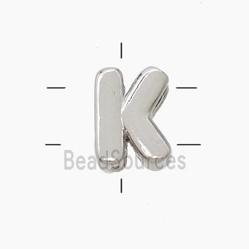 Copper Letter-K Beads 2holes Platinum Plated