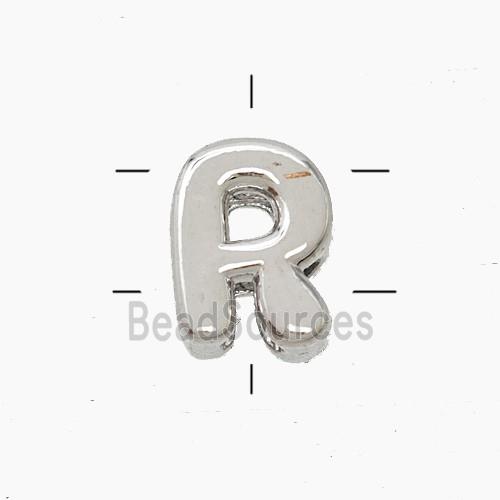 Copper Letter-R Beads 2holes Platinum Plated