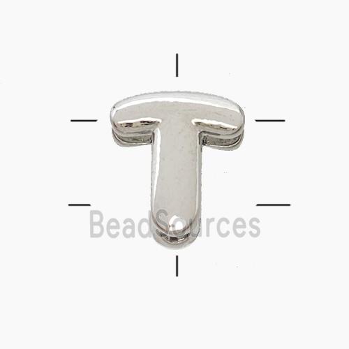 Copper Letter-T Beads 2holes Platinum Plated