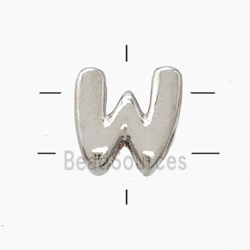 Copper Letter-W Beads 2holes Platinum Plated