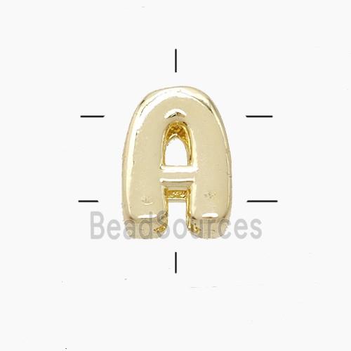 Copper Letter-A Beads 2holes Gold Plated