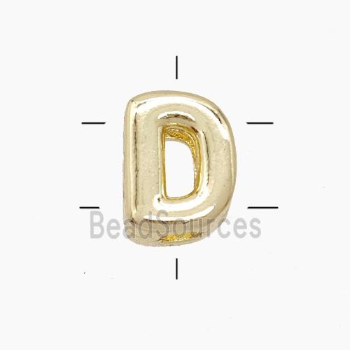 Copper Letter-D Beads 2holes Gold Plated