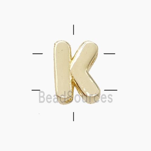 Copper Letter-K Beads 2holes Gold Plated