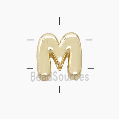 Copper Letter-M Beads 2holes Gold Plated