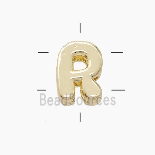 Copper Letter-R Beads 2holes Gold Plated