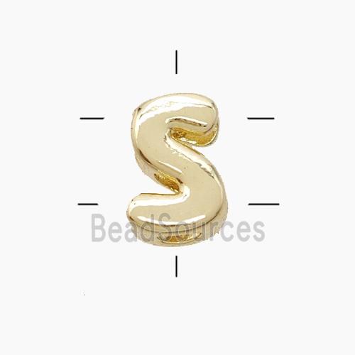Copper Letter-S Beads 2holes Gold Plated