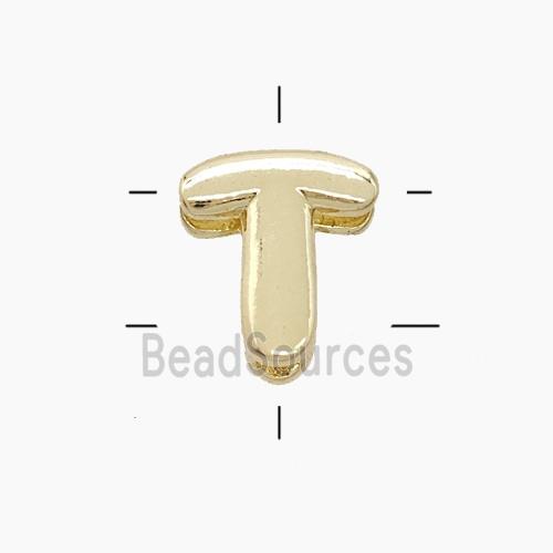 Copper Letter-T Beads 2holes Gold Plated