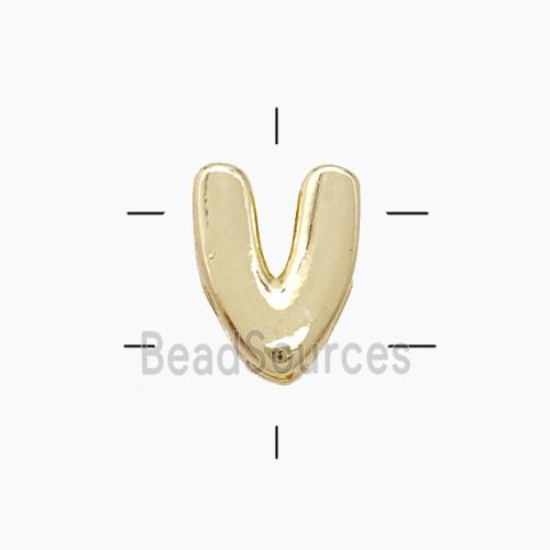 Copper Letter-V Beads 2holes Gold Plated