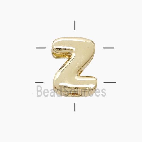 Copper Letter-Z Beads 2holes Gold Plated