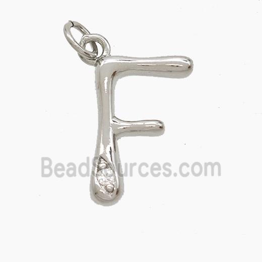 Copper Letter-F Pendant Pave Zirconia Platinum Plated