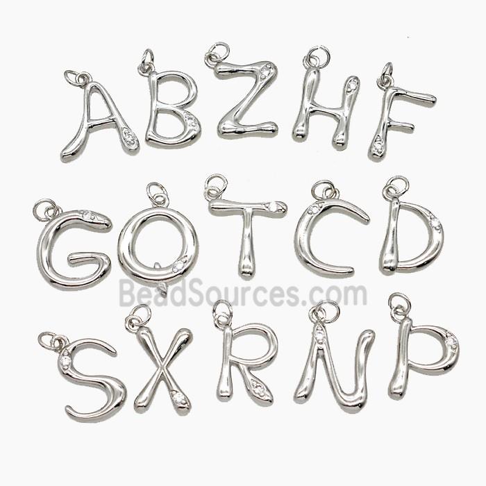 Copper Letters Pendant Pave Zirconia Platinum Plated Mix Alphabets