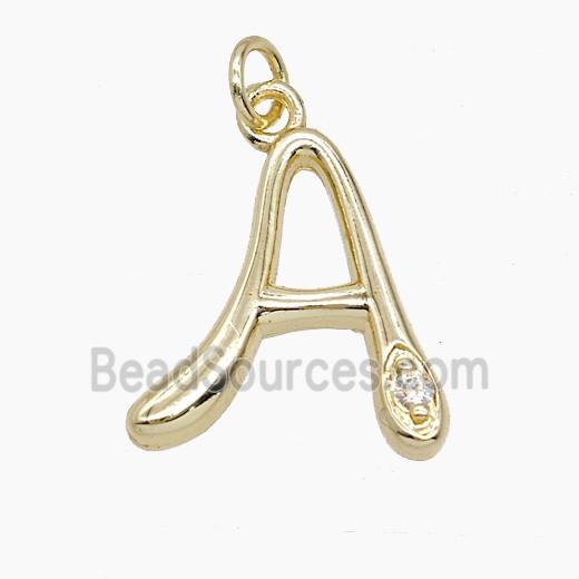 Copper Letter-A Pendant Pave Zirconia Gold Plated