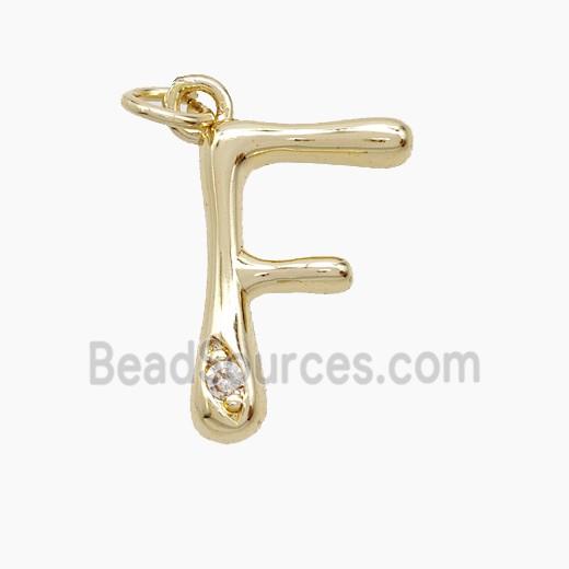 Copper Letter-F Pendant Pave Zirconia Gold Plated
