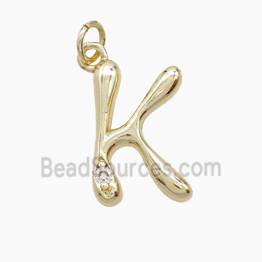 Copper Letter-K Pendant Pave Zirconia Gold Plated