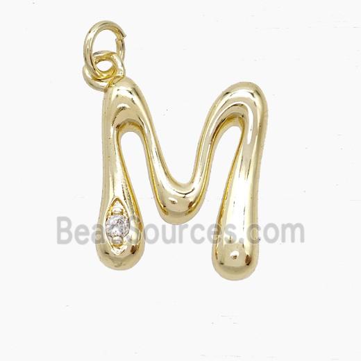 Copper Letter-M Pendant Pave Zirconia Gold Plated