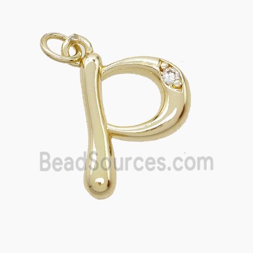 Copper Letter-P Pendant Pave Zirconia Gold Plated