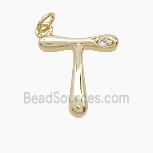 Copper Letter-T Pendant Pave Zirconia Gold Plated