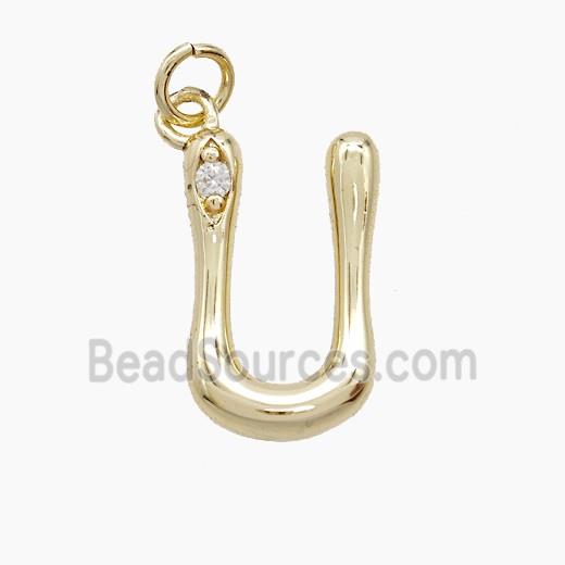 Copper Letter-U Pendant Pave Zirconia Gold Plated