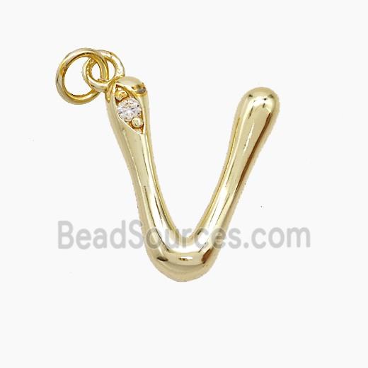 Copper Letter-V Pendant Pave Zirconia Gold Plated