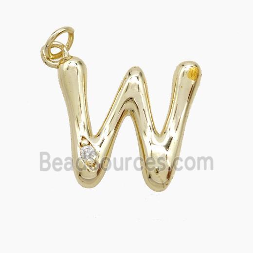 Copper Letter-W Pendant Pave Zirconia Gold Plated