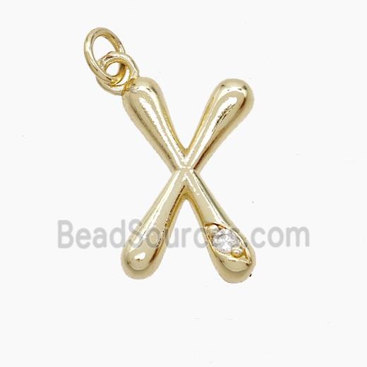 Copper Letter-X Pendant Pave Zirconia Gold Plated