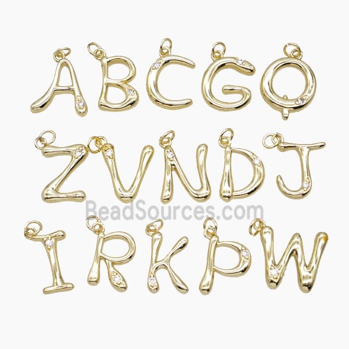 Copper Letters Pendant Pave Zirconia Gold Plated Mixed Alphabets