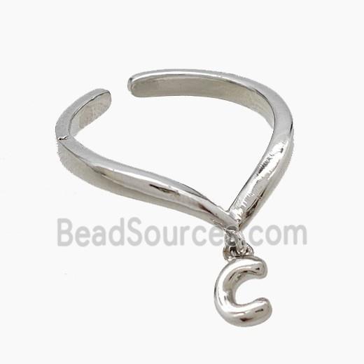 Copper Ring With Letter-C Platinum Plated
