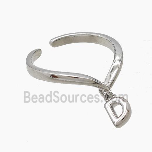 Copper Ring With Letter-D Platinum Plated