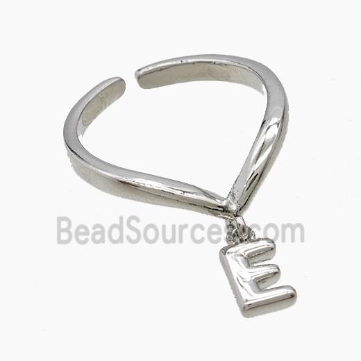 Copper Ring With Letter-E Platinum Plated