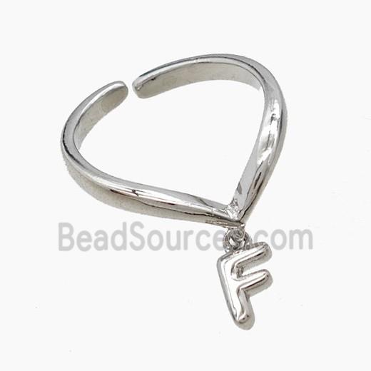 Copper Ring With Letter-F Platinum Plated