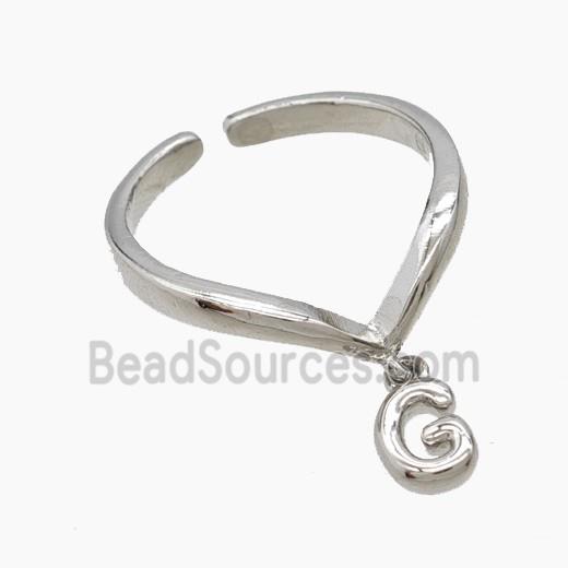 Copper Ring With Letter-G Platinum Plated