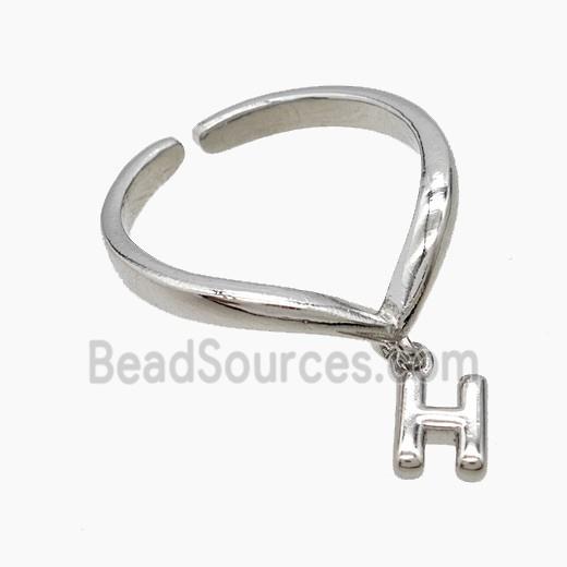 Copper Ring With Letter-H Platinum Plated