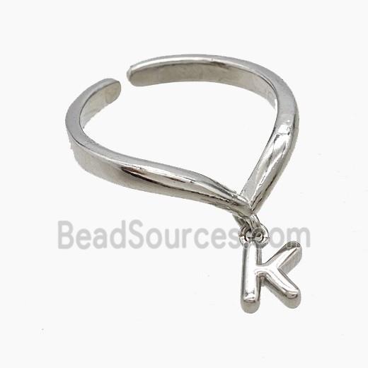 Copper Ring With Letter-K Platinum Plated
