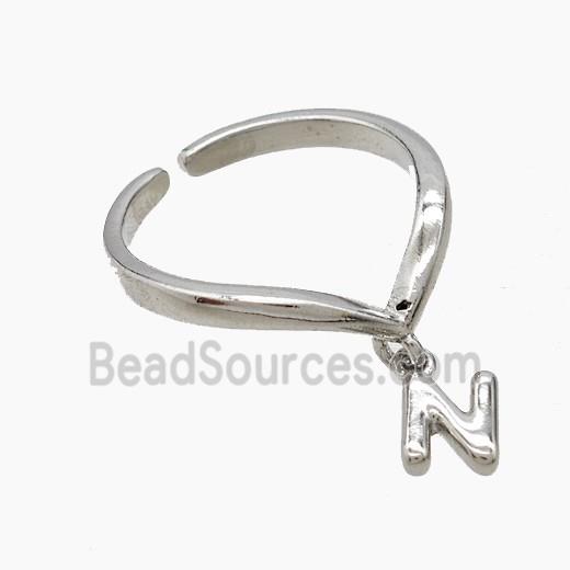 Copper Ring With Letter-N Platinum Plated