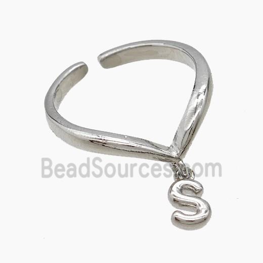 Copper Ring With Letter-S Platinum Plated