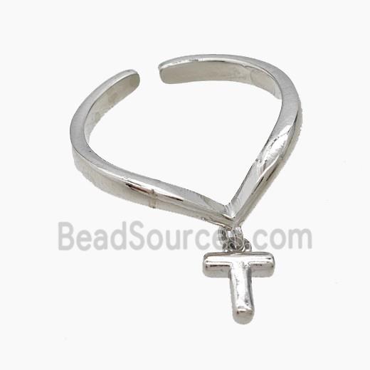 Copper Ring With Letter-T Platinum Plated
