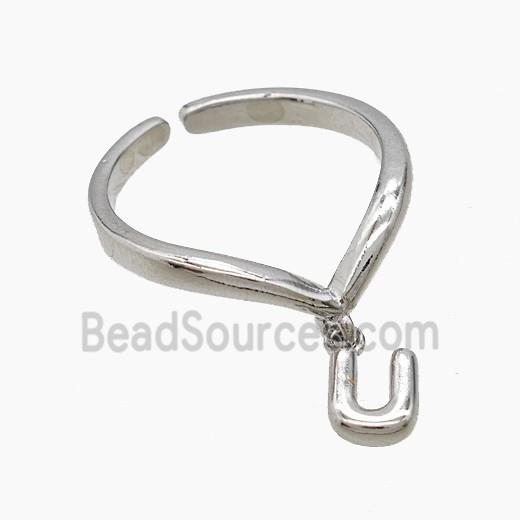 Copper Ring With Letter-U Platinum Plated