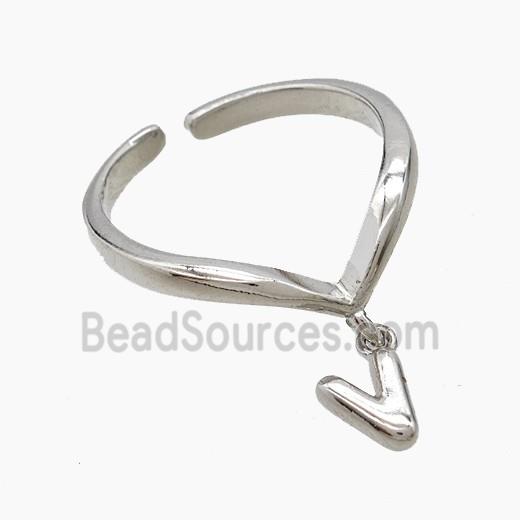 Copper Ring With Letter-V Platinum Plated
