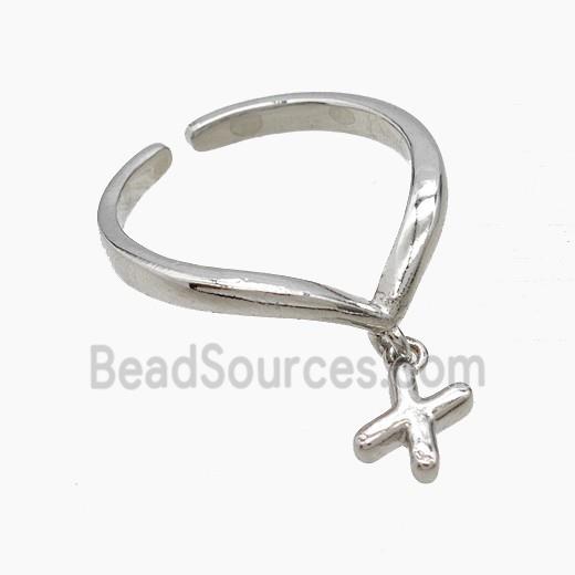 Copper Ring With Letter-X Platinum Plated
