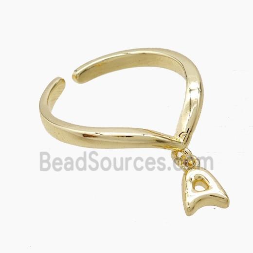 Copper Ring With Letter-A Gold Plated