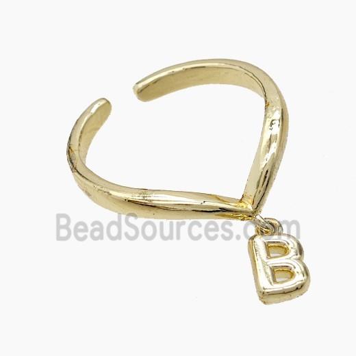 Copper Ring With Letter-B Gold Plated