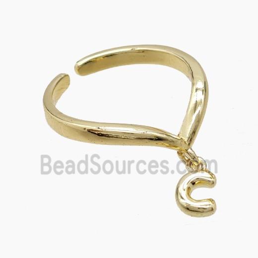 Copper Ring With Letter-C Gold Plated