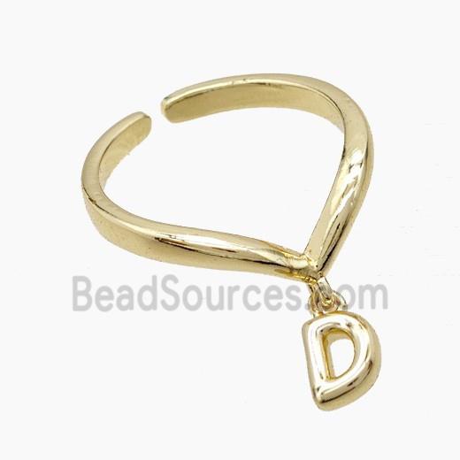 Copper Ring With Letter-D Gold Plated