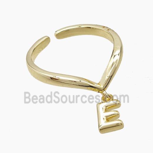 Copper Ring With Letter-E Gold Plated