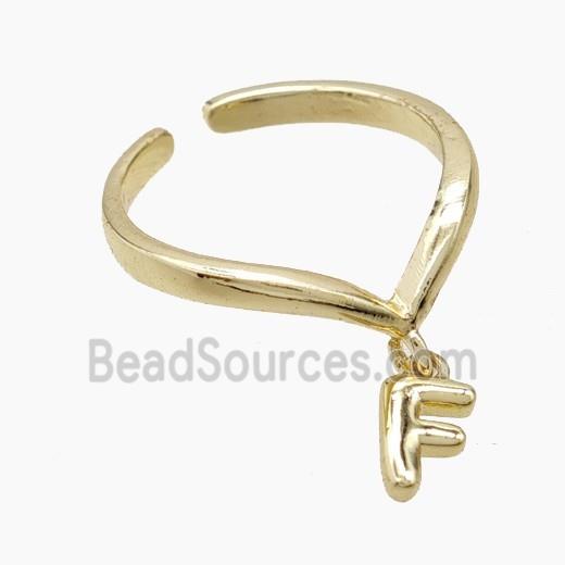 Copper Ring With Letter-F Gold Plated