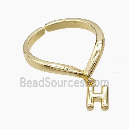 Copper Ring With Letter-H Gold Plated