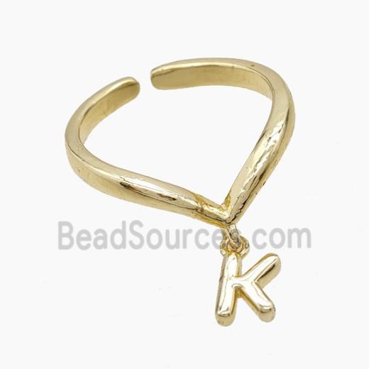 Copper Ring With Letter-K Gold Plated